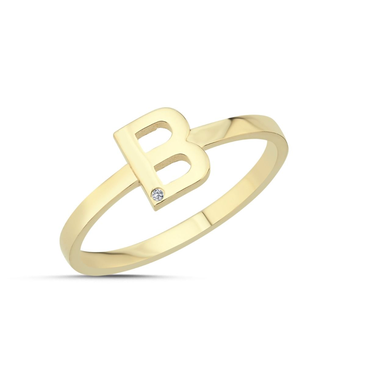 Bogstav Ring B m. 1 x 0,005ct. W-si 7mm -14kt. Guld fra Nuran