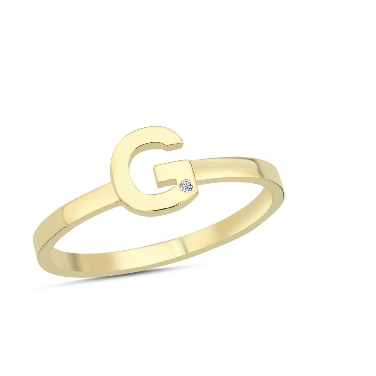 Bogstav Ring G m. 1 x 0,005ct. W-si 7mm -14kt. Guld fra Nuran