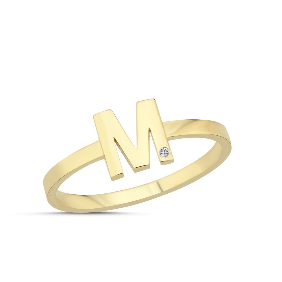 Bogstav Ring M m. 1 x 0,005ct. W-si 7mm -14kt. Guld fra Nuran