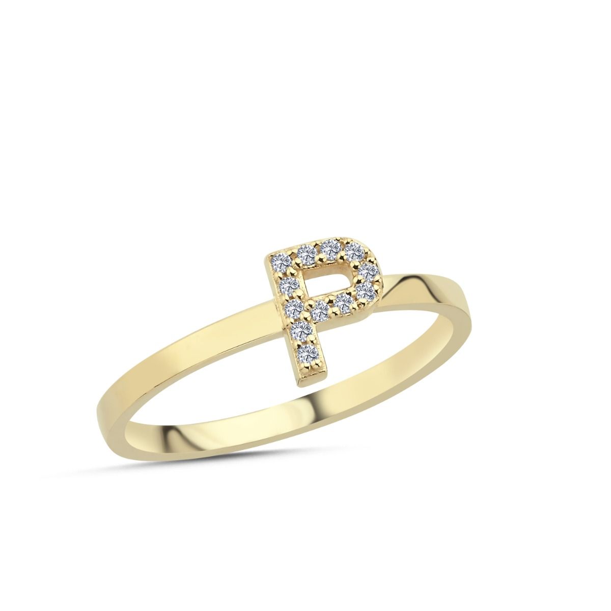 Bogstav ring P m Pavé 12 x 0,005ct. W-si 7mm - 14kt. Guld fra Nuran