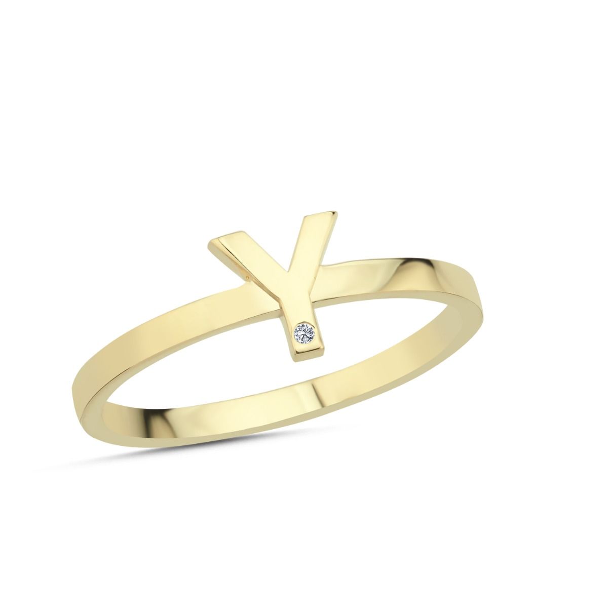 Bogstav Ring Y m. 1 x 0,005ct. W-si 7mm -14kt. Guld fra Nuran