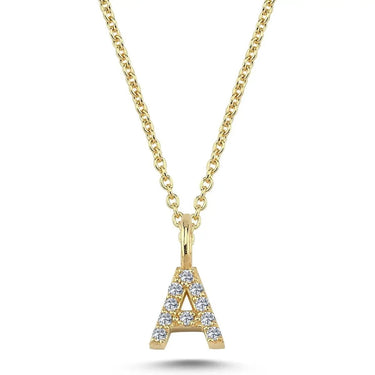 Bogstavvedhæng A m. 10 x 0,005 ct. W/SI 6,5 mm. - 14 kt. Guld fra Nuran
