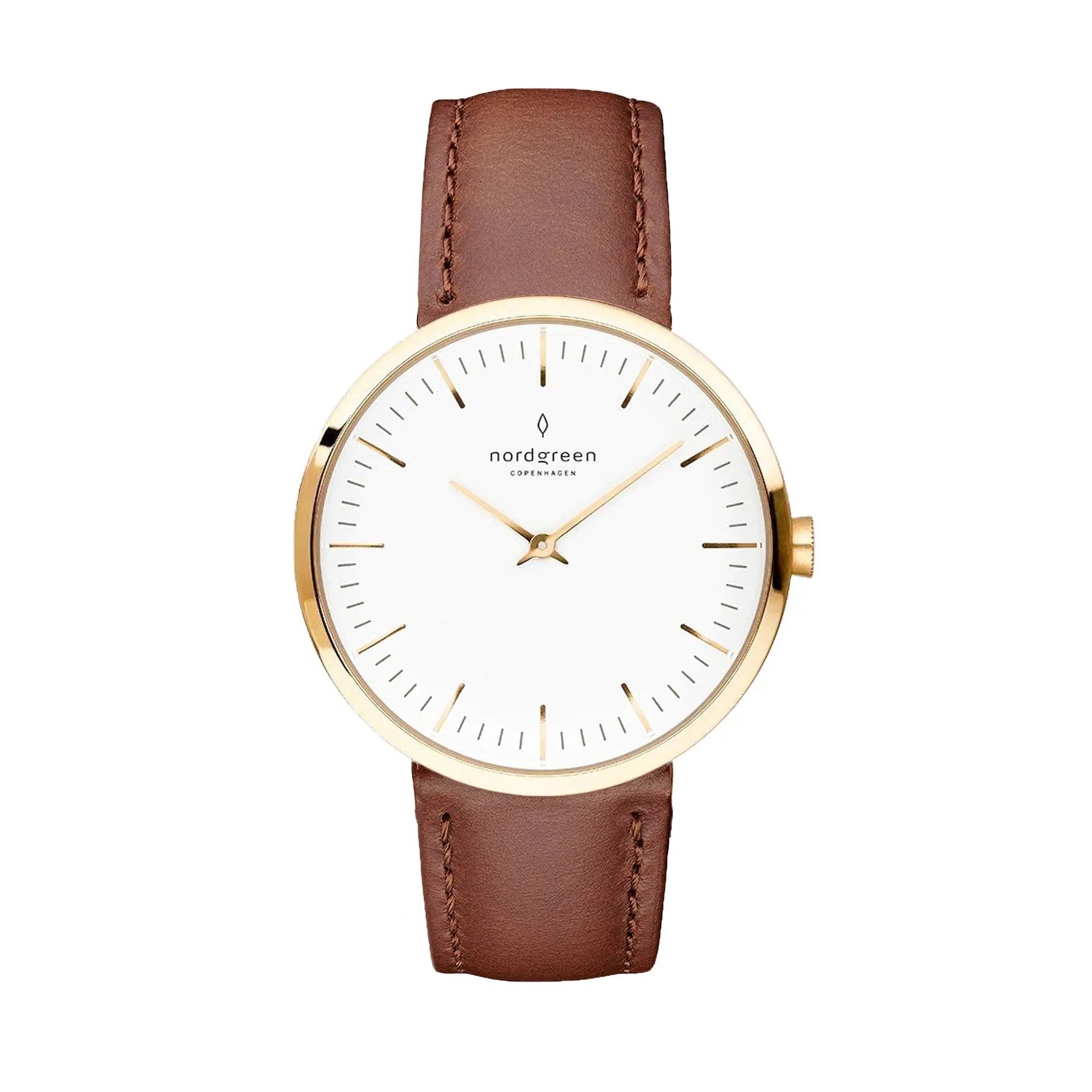 Infinity // 32mm // Gold // Leather // Brown // White fra Nordgreen