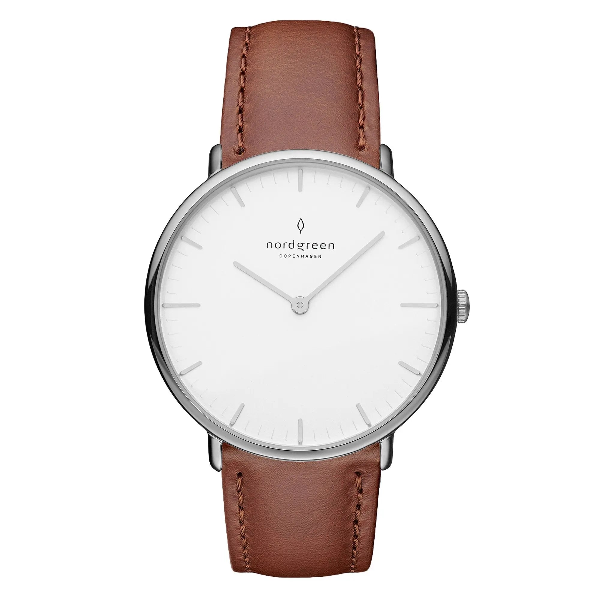 NativeR // 32mm // Silver // Brown Leather // White Dial fra Nordgreen