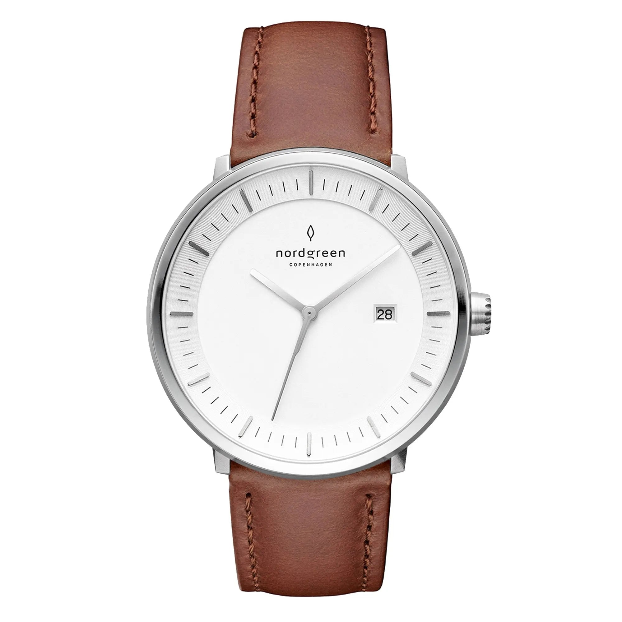 Philosopher // 36mm // Silver // Brown Leather // White Dial fra Nordgreen