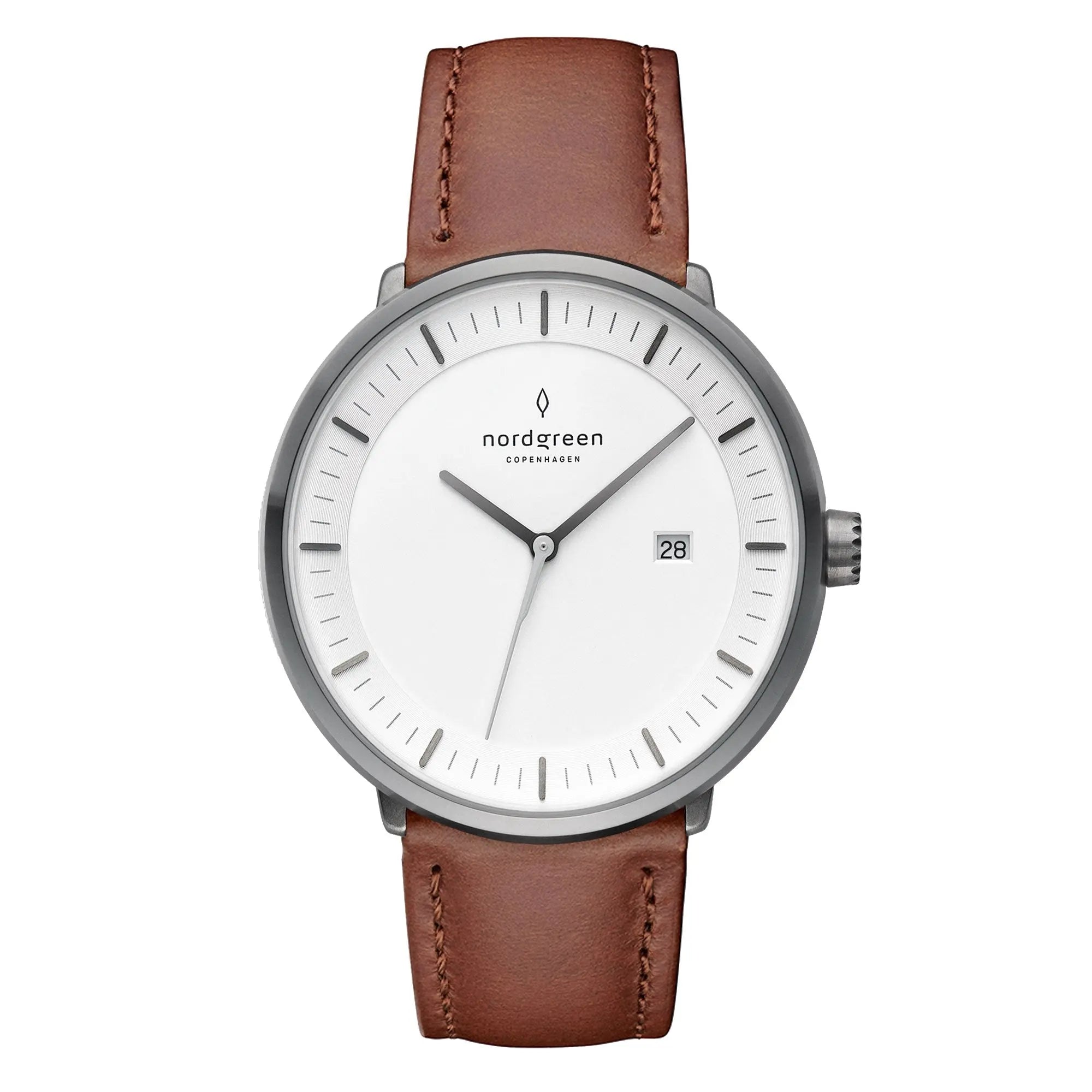 Philosopher // 40mm // Silver // Brown Leather // White Dial fra Nordgreen