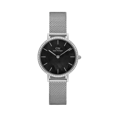 Petite Lumine Bezel Sterling Black 28 mm - Sølv/Sort Perlemor fra Daniel Wellington