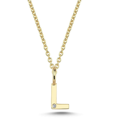 Bogstavvedhæng L m. 1 x 0,005 ct. W/SI 6,5 mm. - 14 kt. Guld fra Nuran