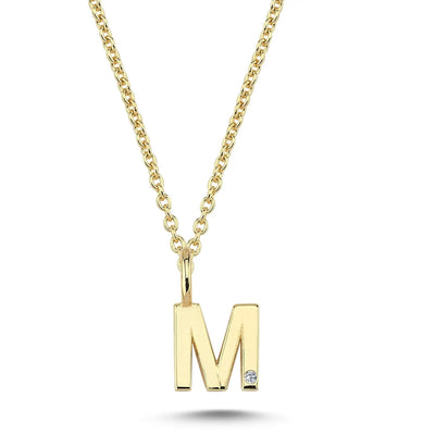 Bogstavvedhæng M m. 1 x 0,005 ct. W/SI 6,5 mm. - 14 kt. Guld fra Nuran