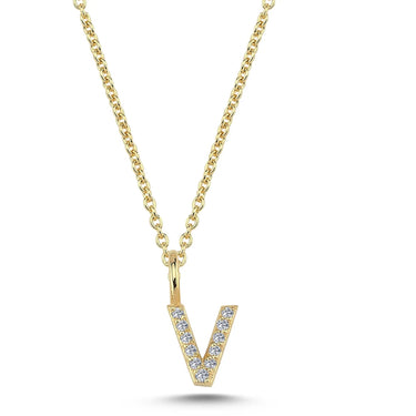 Bogstavvedhæng V m. 11 x 0,005 ct. W/SI 6,5 mm. - 14 kt. Guld fra Nuran
